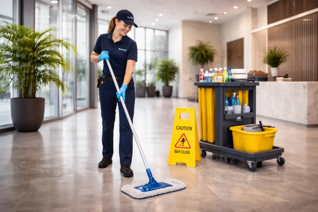 cleaning lady mopping